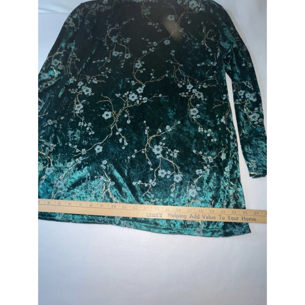 TR Bently Floral Blouse & Pant Set Emerald Green Crushed Velvet Size Large New - Picture 12 of 16